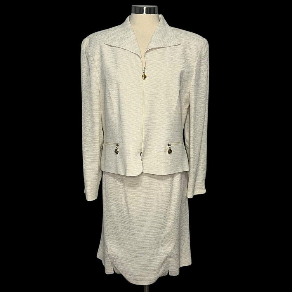 Vintage Christian Dior Skirt Suit Gold CD Buttons Size 16 Power Suit